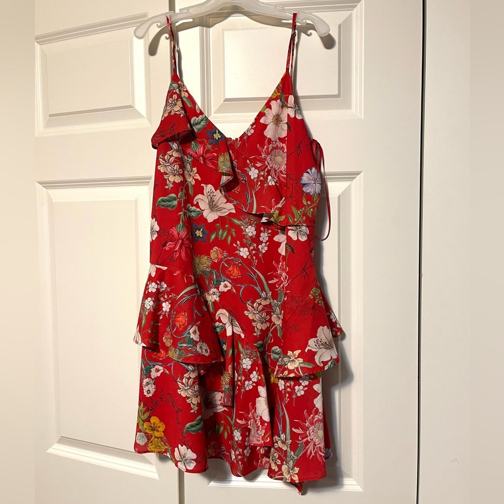 Parker vneck floral ruffled mini dress